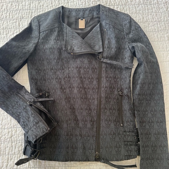 Thomas Wylde Cotton Motorcycle Style Jacket With All Over Skull Design Sz S - Picture 2 of 11